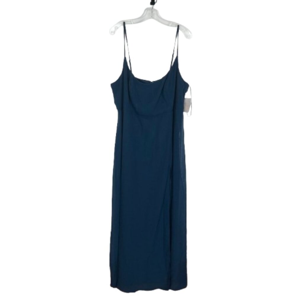 NWT Birdy Grey Womens Plus Size 2X Blue Grace Chiffon Maxi Dress with Slit NEW